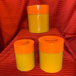 Set of Yellow and Orange Tin Canisters